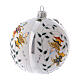 White blown glass Christmas tree ball with flower designs 10 cm s1