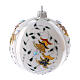 White blown glass Christmas tree ball with flower designs 10 cm s2