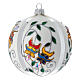 Pallina di Natale in vetro soffiato bianco con fiori 100 mm s1