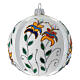 Pallina di Natale in vetro soffiato bianco con fiori 100 mm s3