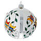 Pallina di Natale in vetro soffiato bianco con fiori 100 mm s4