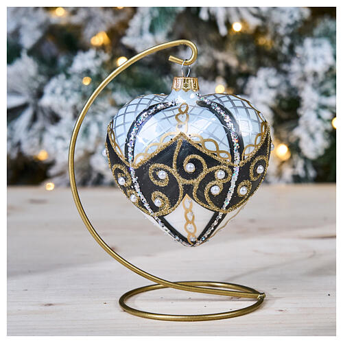 Heart shaped blown glass Christmas tree ornament with pearls 10 cm 2