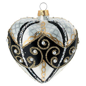 Heart shaped blown glass Christmas ball with pearls 10 cm