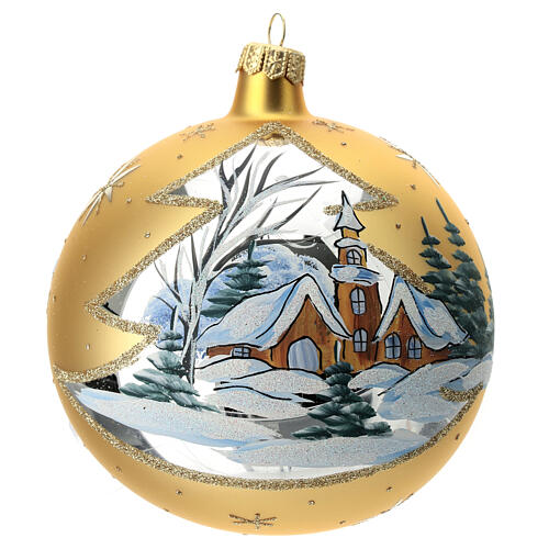Blown glass Christmas tree ball with painted village 12 cm 1