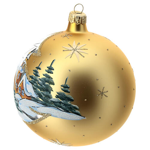 Blown glass Christmas tree ball with painted village 12 cm 6
