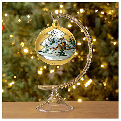 Bola de Natal dourada decoração paisagem vidro soprado 120 mm 4