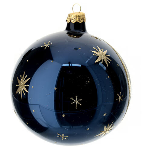 Weihnachtsbaumkugel aus mundgeblasenem Glas, Grundfarbe Blau, mit Spiegeleffekt, 120 mm 4