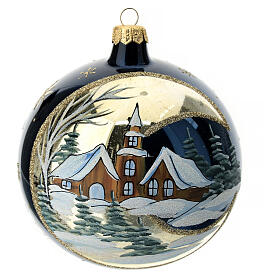 Christmas ball, mirroring effect blue, blown glass, 120 mm