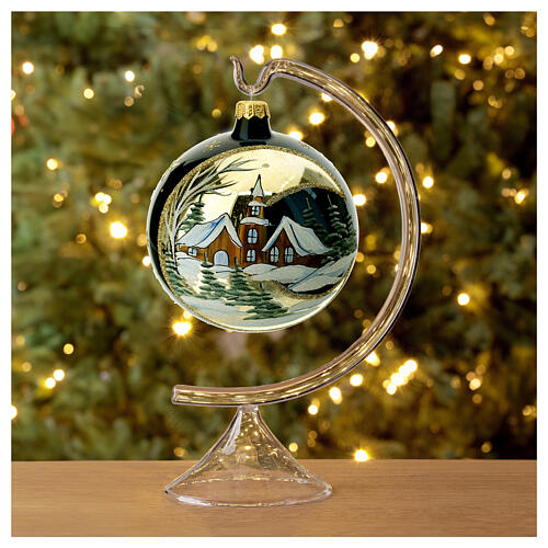 Bola de Navidad efecto espejo color azul vidrio soplado 120 mm 2