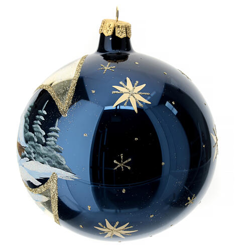 Boule de Noël effet miroir couleur bleue en verre soufflé 120 mm 3