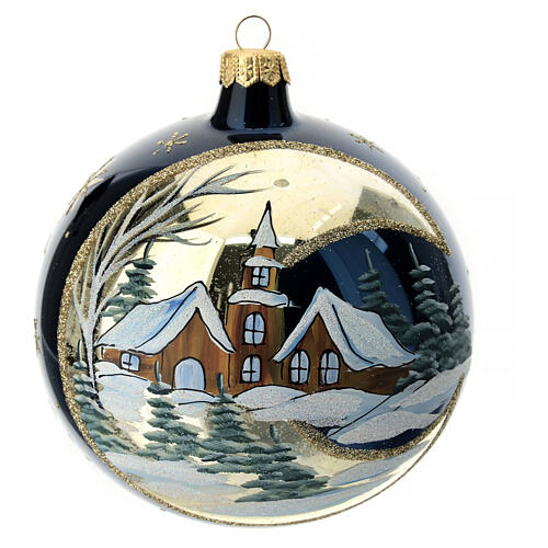 Pallina di Natale effetto specchio colore blu vetro soffiato 120 mm 1