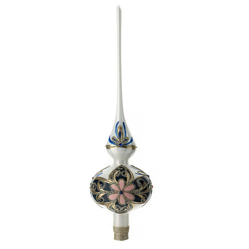 White, blue and gold Christmas tree finial 1