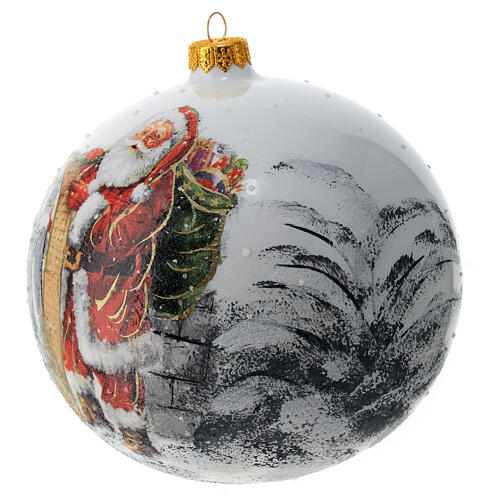 Weihnachtsbaumkugel aus mundgeblasenem Glas, Grundfarbe Weiß, Motiv Weihnachtsmann, 150 mm 2