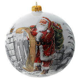 White Christmas ball with Santa, blown glass, 150 mm