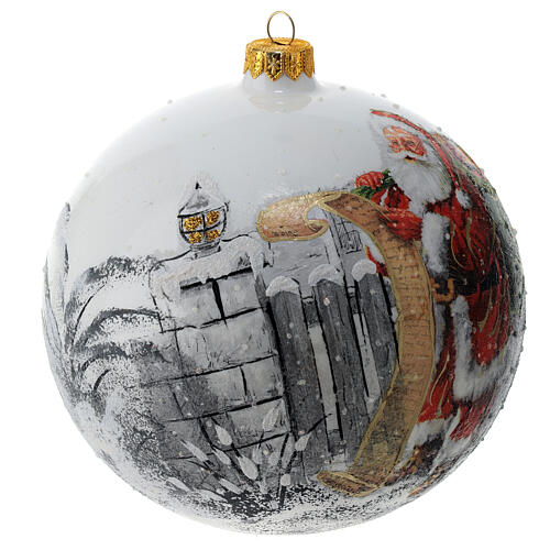 White Christmas ball with Santa, blown glass, 150 mm 3