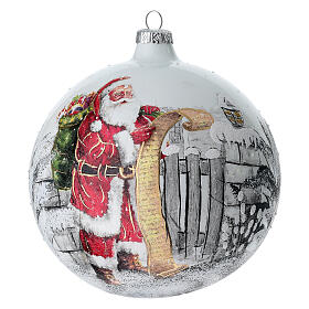 Boule de Noël blanche Père Noël verre soufflé 150 mm