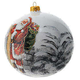White Christmas ball in blown glass with Santa Claus image 15 cm