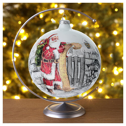 White Christmas ball in blown glass with Santa Claus image 15 cm 2