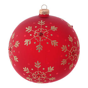Weihnachtsbaumkugel aus mundgeblasenem Glas, Grundfarbe Rot, mit Schneekristallen verziert, 150 mm