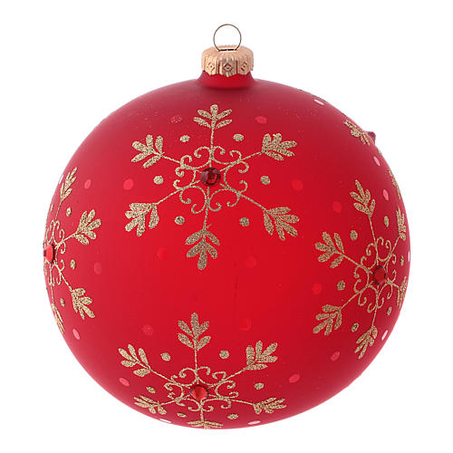 Weihnachtsbaumkugel aus mundgeblasenem Glas, Grundfarbe Rot, mit Schneekristallen verziert, 150 mm 1