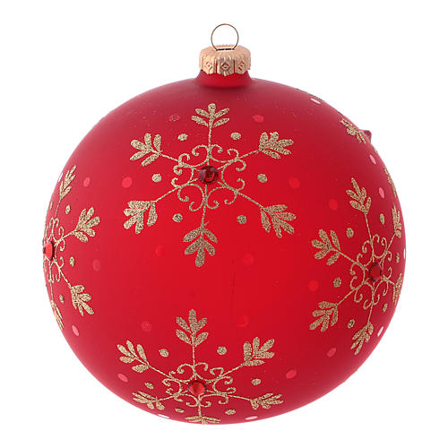 Red Christmas ball in blown glass with snowflakes 15 cm 1