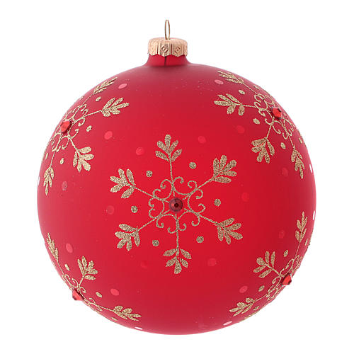 Red Christmas ball in blown glass with snowflakes 15 cm 2