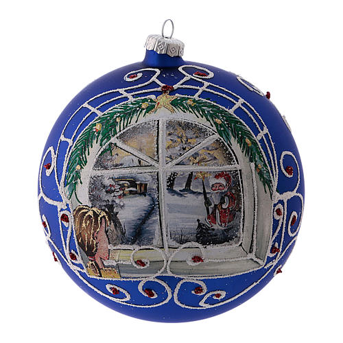 Bola de Natal azul vidro soprado menina na janela 150 mm 1