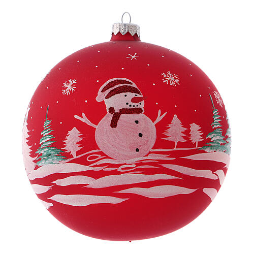 Red Christmas tree ball in blown glass with snowman 15 cm 1