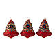 3-er Set, Weihnachtsbaumkugeln aus mundgeblasenem Glas, Glockenform, Grundfarbe Rot, mit blauen Verzierungen s1