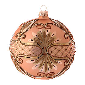 Pink Christmas ball in blown glass with glitter design 12 cm