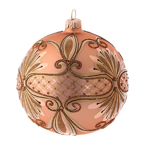 Pink Christmas ball in blown glass with glitter design 12 cm 2