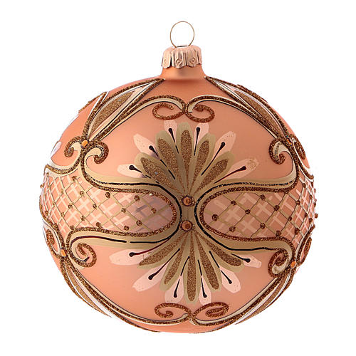 Pallina di Natale in vetro soffiato rosa con brillanti 120 mm 1