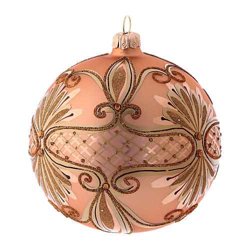 Pink powder Christmas ball in blown glass with glitter design 12 cm 2