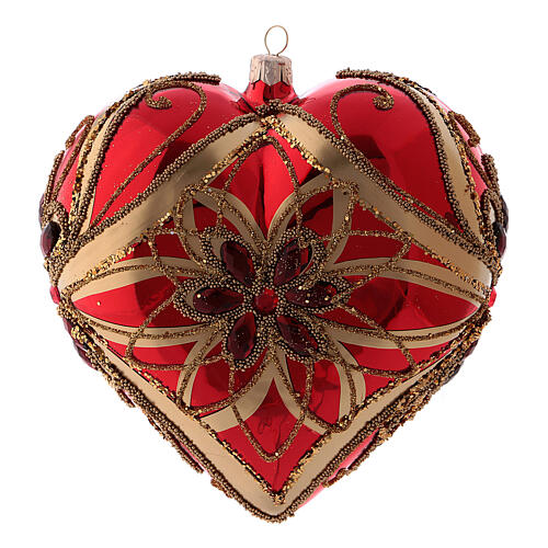 Red heart-shaped Christmas ball of blown glass 150 mm 1