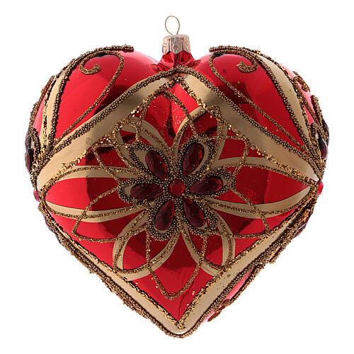 Red heart-shaped Christmas ball of blown glass 150 mm 3
