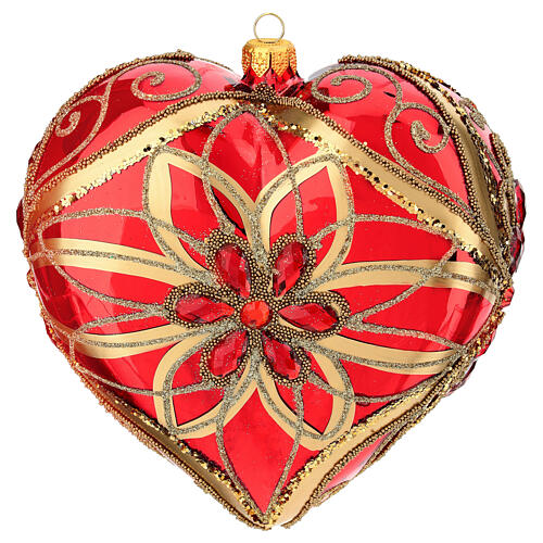 Red heart-shaped Christmas ball of blown glass 150 mm 4