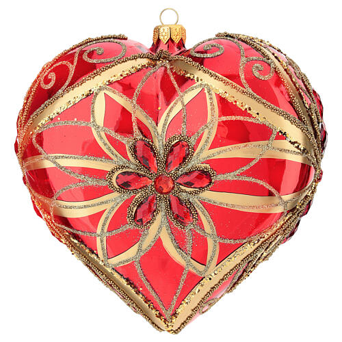 Pallina di Natale forma di cuore rossa in vetro soffiato 150 mm 1