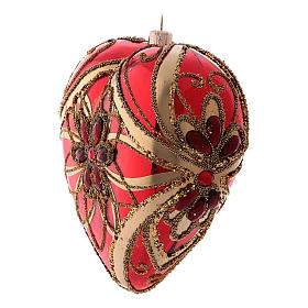 Heart shaped Christmas ball in blown glass with glittered flowers 15 cm