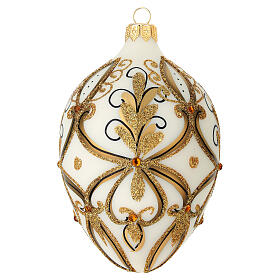 White drop shaped Christmas ball in blown glass with glitter design