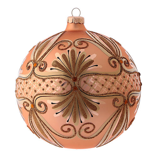 Pink powder Christmas ball in blown glass with fancy design 15 cm 1