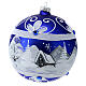 Weihnachtsbaumkugel aus mundgeblasenem Glas, Grundfarbe Blau, Motiv verschneites Dorf, 150 mm s4