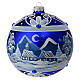 Pallina di Natale blu villaggio innevato in vetro soffiato 150 mm s1
