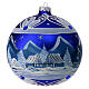 Pallina di Natale blu villaggio innevato in vetro soffiato 150 mm s3