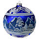 Pallina di Natale blu villaggio innevato in vetro soffiato 150 mm s4