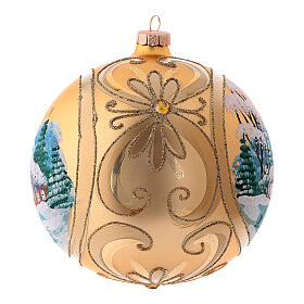 Gold Christmas tree ornament in blown glass with landscape 15 cm