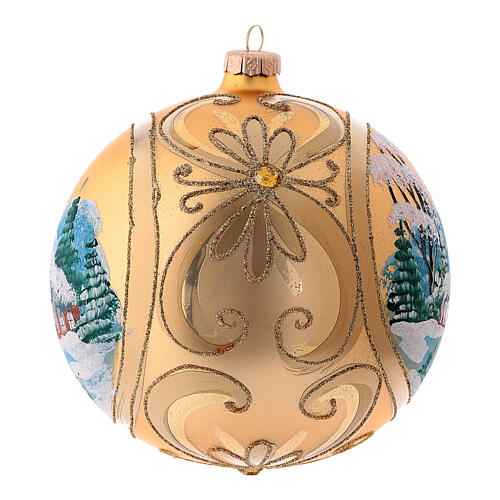 Gold Christmas tree ornament in blown glass with landscape 15 cm 2
