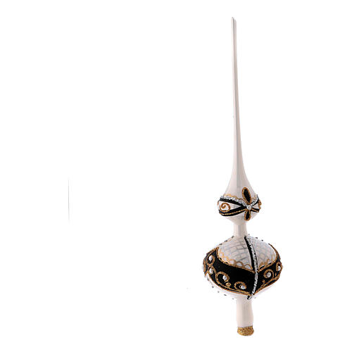 Black and white blown glass tree topper with gold glitter design 3
