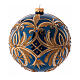 Blue Christmas ball with golden patterns, blown glass, 150 mm diameter s1