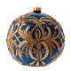 Blue Christmas ball with golden patterns, blown glass, 150 mm diameter s2
