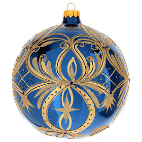Bola de Navidad azul motivos oro de vidrio soplado 150 mm